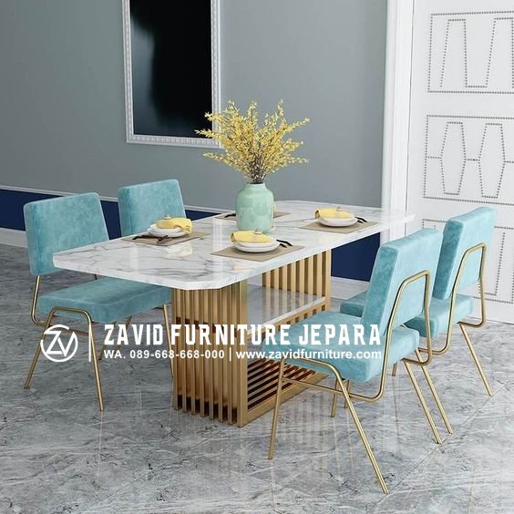 Set Meja Makan Marmer Susun Tingkat Stainless Salur Gold
