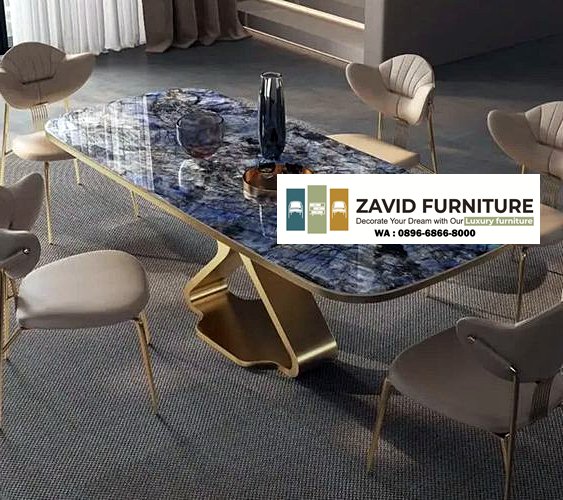 meja makan marmer biru unik stainless bentuk lucu terbaru