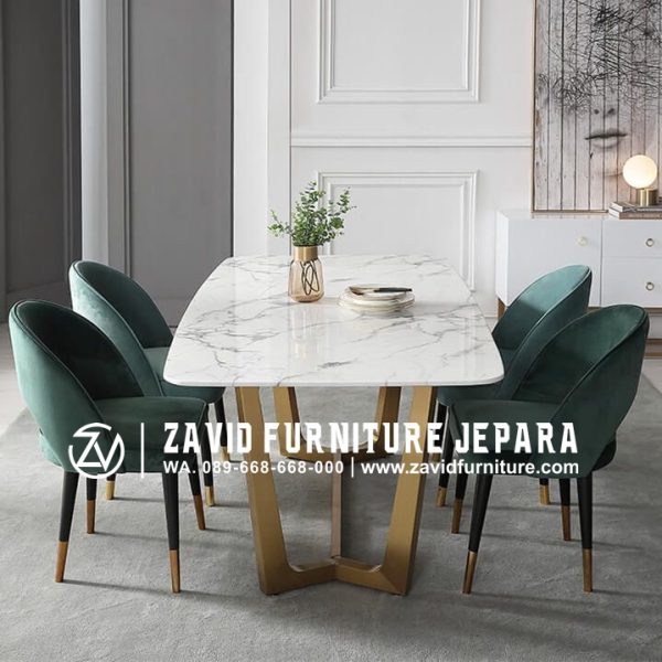 meja makan marmer kaki stainless gold
