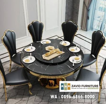 meja makan trembesi hitam kaki tabung mengerucut