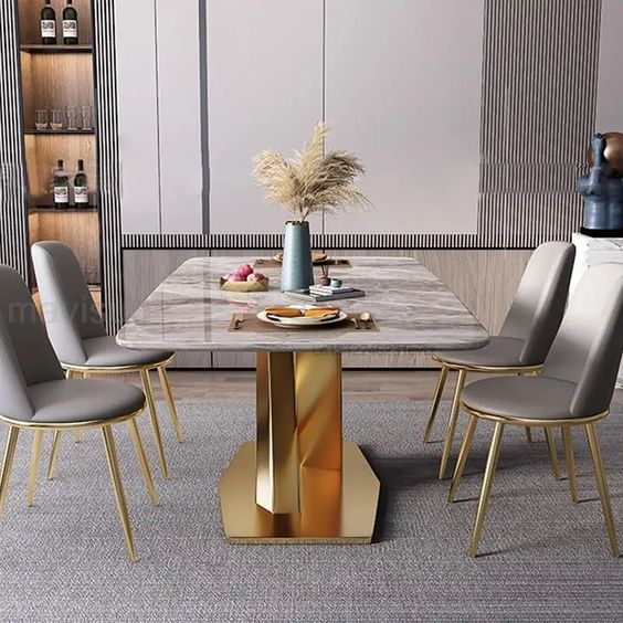 Berbagai Size Meja Makan Marmer Marble Rangka Stainless Gold