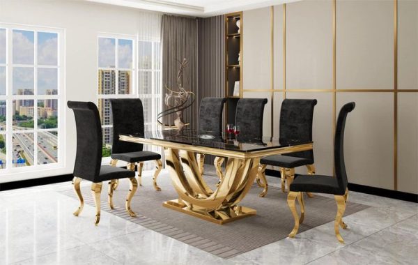 Meja Makan Bandung Marmer Rangka Paling Unik Gold Stainless