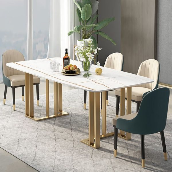 Meja Marmer Rangka Gold Stainless Salur Pesona Mewah