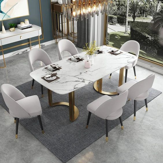 Jual Meja Makan Marmer Stainless Rangka Setengah Lingkar Jakarta