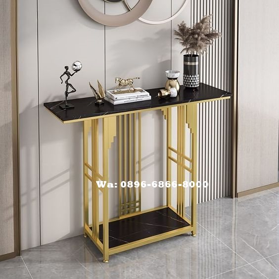 Meja Konsul Persegi Stainless Mewah Gold