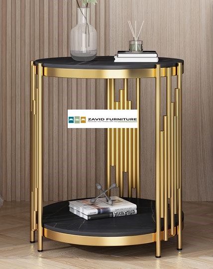 Meja Sudut Marmer Stainless Gold Mewah Surabaya