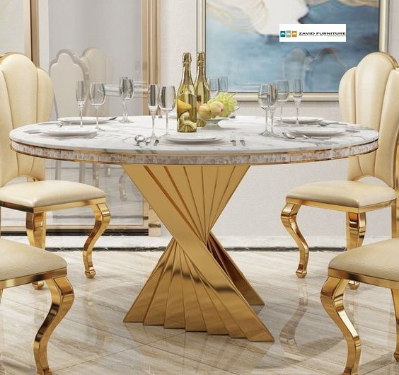 Meja Makan Marmer Rangka Kaki Stainless Gold Termegah