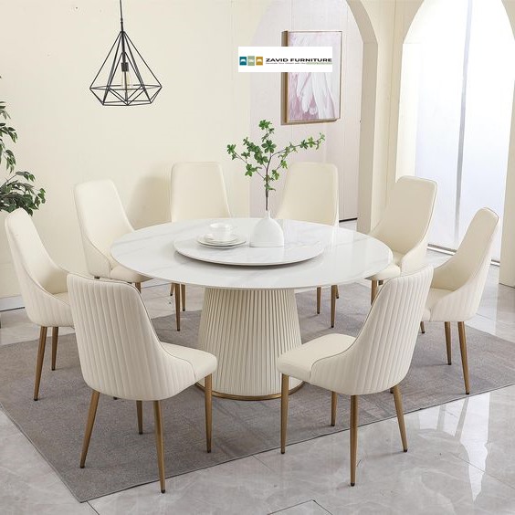Modern Meja Makan Marmer Bulat Warna Putih