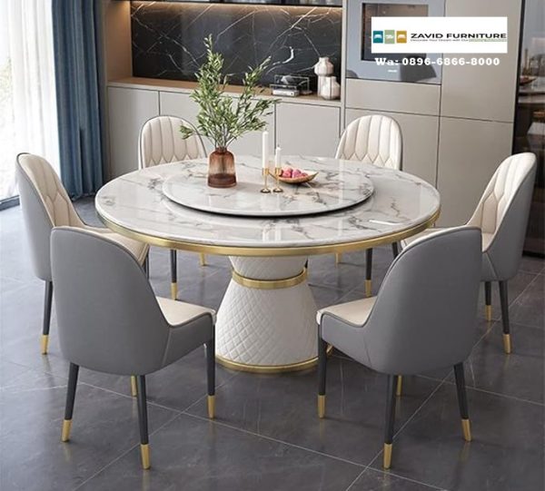 Termodern Meja Makan Marmer Bulat Bogor Stainless Gold