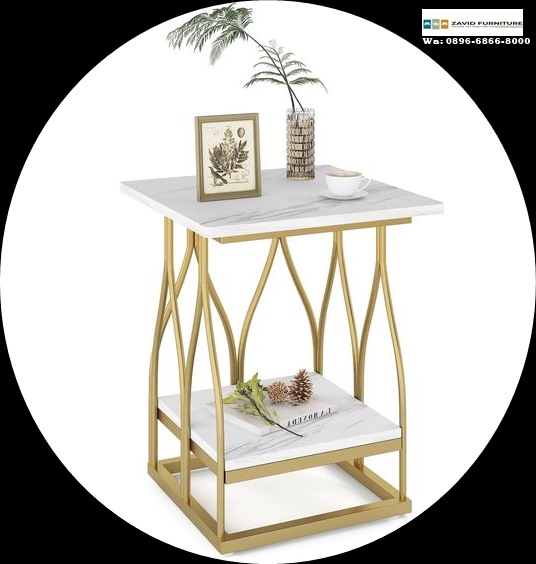 Model Terbaru Meja Sudut Marmer Stainless Gold Berkelas