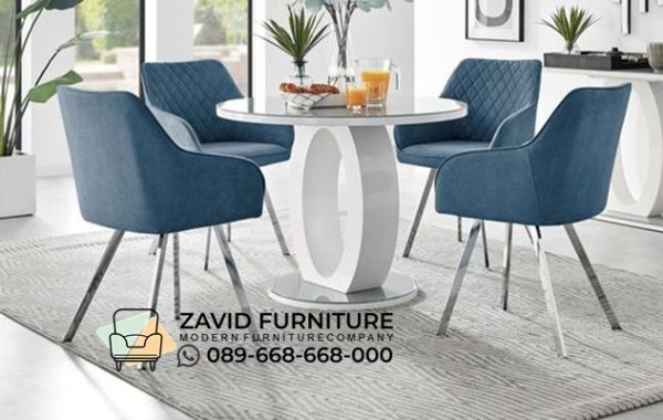 Set Meja Makan Abu Dan 4 Kursi Biru