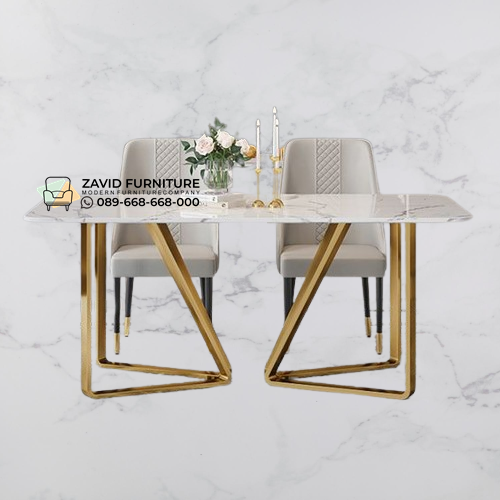 Meja Makan Kaki Segitiga Rose Gold