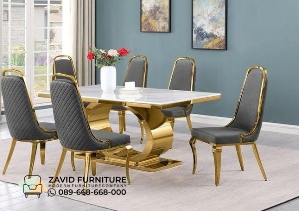 Dijual Desain Meja Makan Marmer Kaki Cincin Gold Mewah
