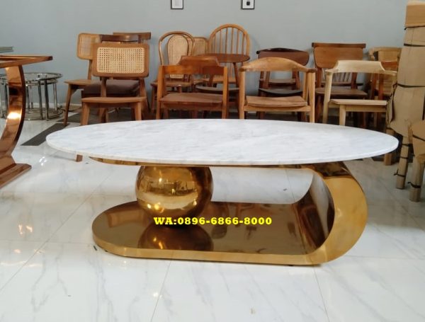 Meja Tamu Oval Kaki Stainless Gold Stell